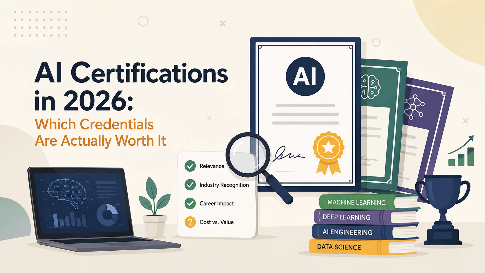 Comparison of AI certification badges from Google, AWS, Microsoft, and Anthropic displayed on a developer portfolio in 2026