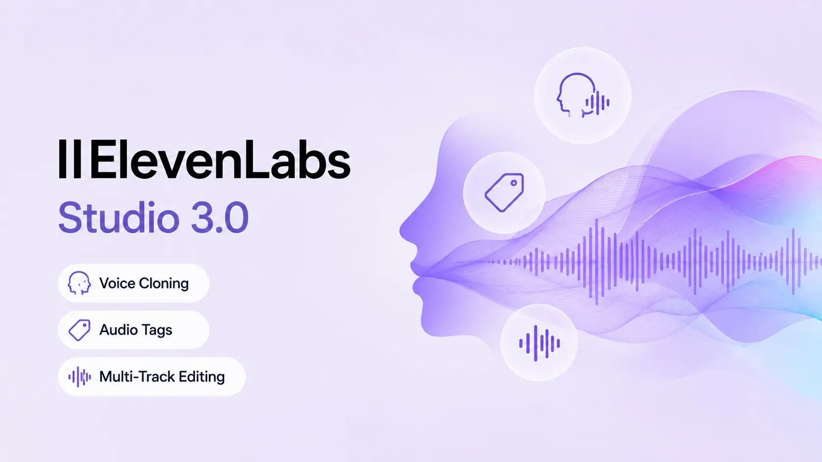 ElevenLabs Studio 3.0 interface showing voice cloning, audio tags, and multi-track editing in 2026